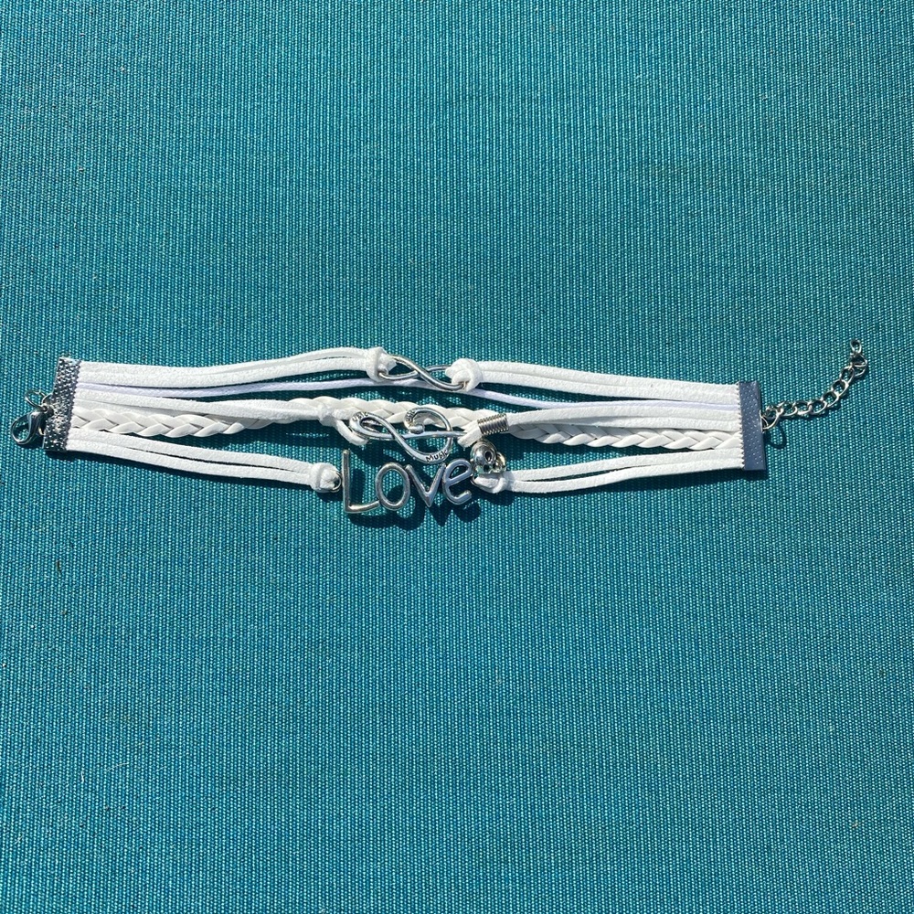 Five-Piece Braided Spiritual Message “Love” Bracelet - White | Silver - Picture 3 of 5
